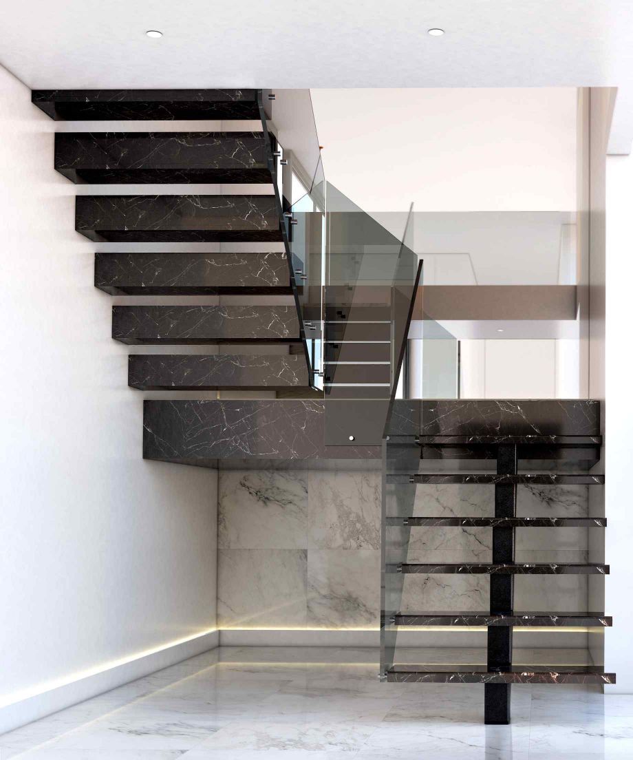 Bespoke spine staircase with tinted Glass balustrade