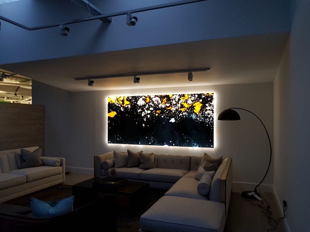 beautiful Glass wall art in the living room