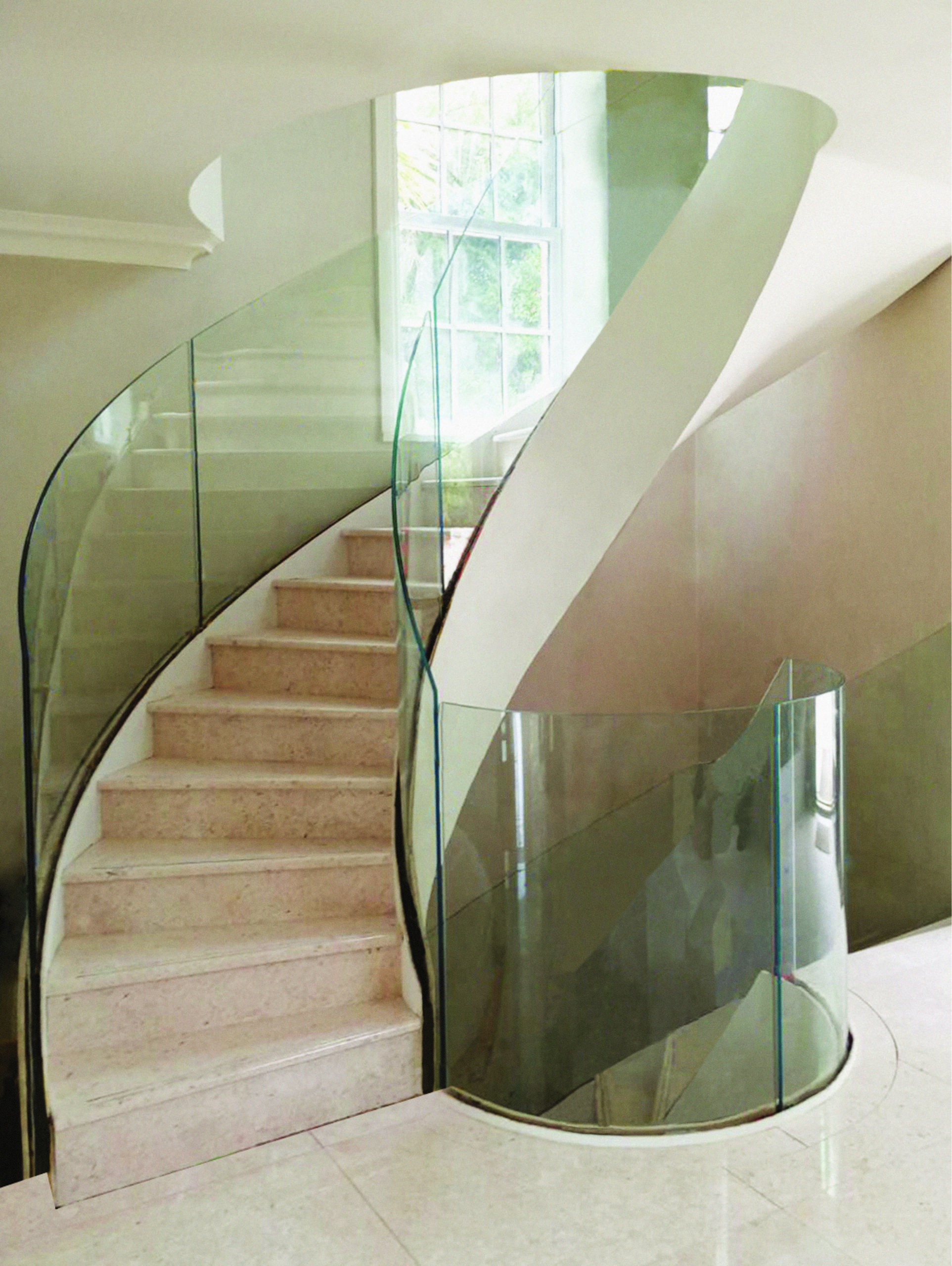 helical staircase with glass balustrade