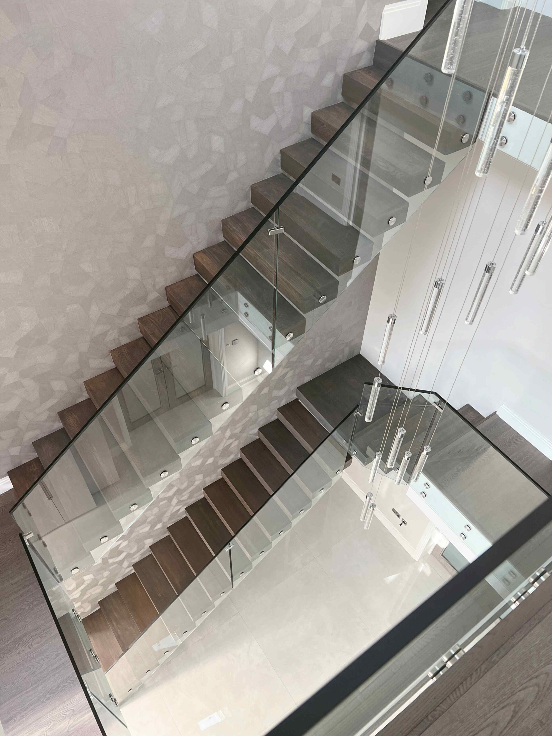 top view of a Floating staircase with glass balustrade