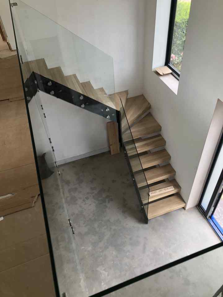 Straight stringer floating staircase work in progress