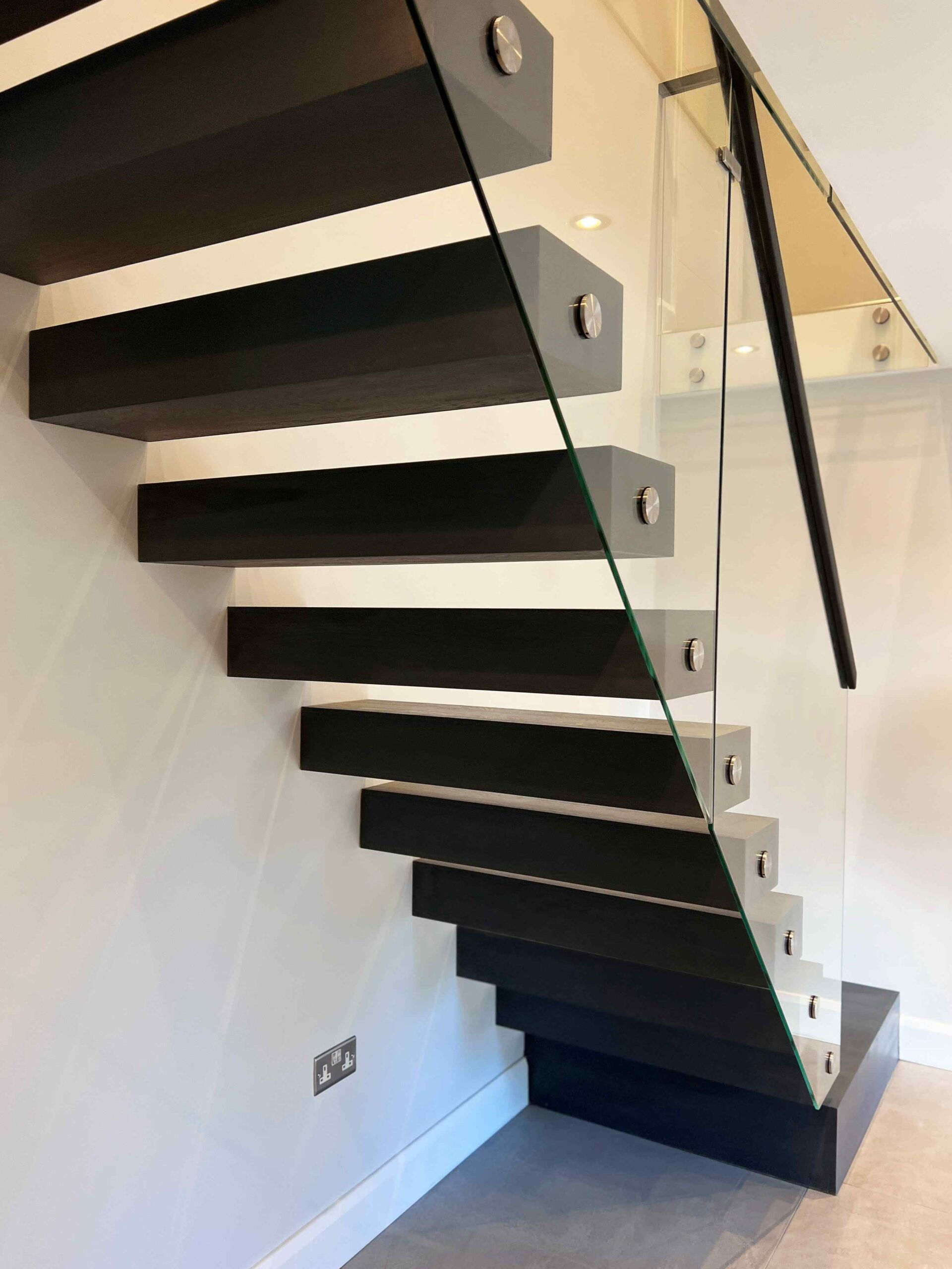 Back view of a floating staircase